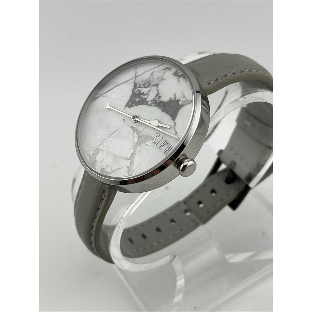 Sier By Jord Arcadia Marble‎ Dial Women 38mm Case Gray Leather Band- New Battery - Picture 3 of 9